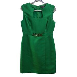 Tahari Arthur S. Levine Green Jacquard Sleeveless belted Sheath Dress Sz. 10 NWT